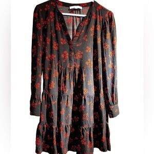 Loft Babydoll ruffled tiered long sleeve mini dress sz XS